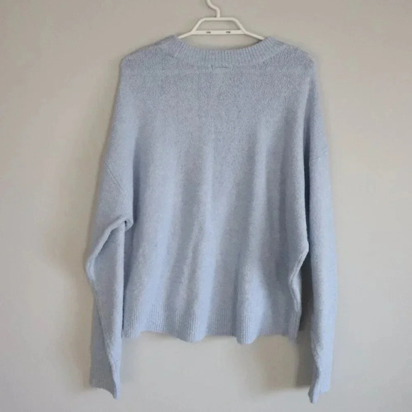 H&M‎ Blue Women's Oversized Small Wool Knit Stretch Crewneck Long Sleeve Sweater - Picture 2 of 9